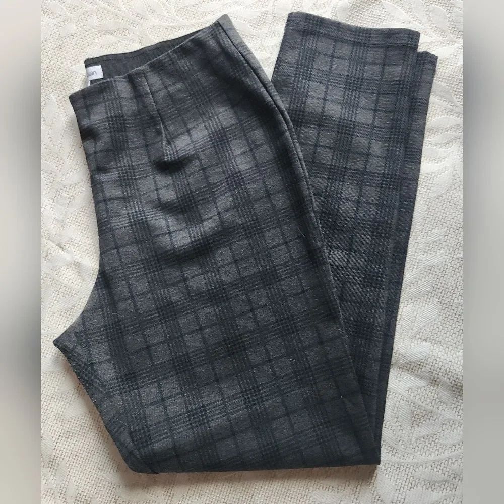 P35 Calvin Klein women's dress pants gray plaid houndstooth leggings Size Large